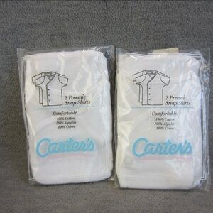 Vintage Carter's White Preemie Snap Shirts - 2 Pack Lot